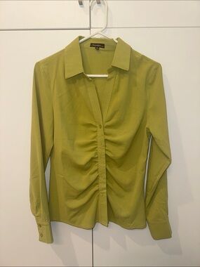 Chocolate Olive Green Ruched Button-Front Blouse
